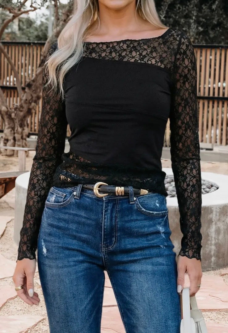 Black Lace Panel Top