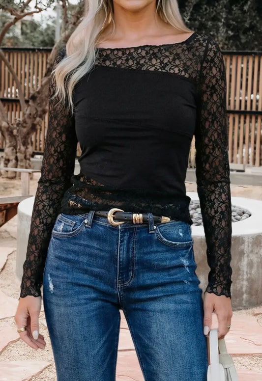 Black Lace Panel Top