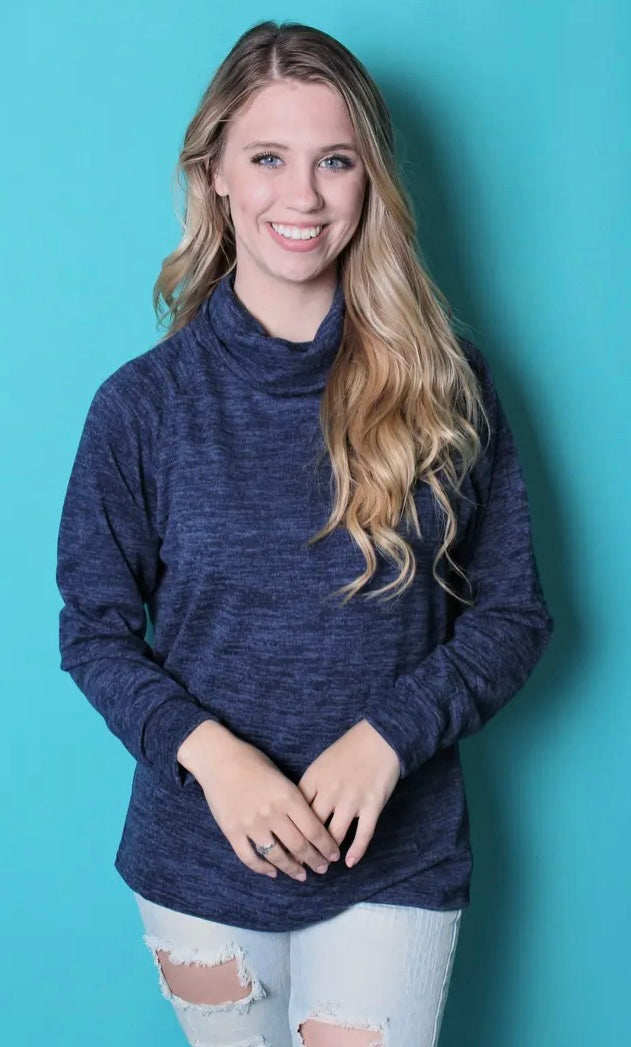 Blue Cowl Neck Sweater