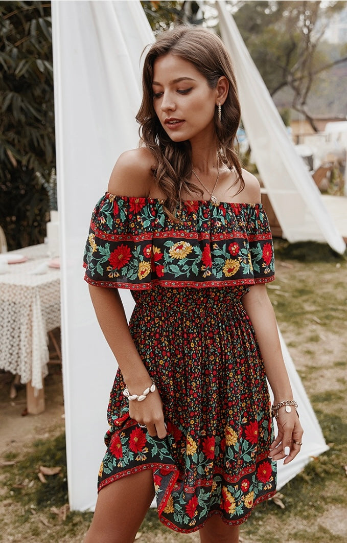 Floral Off Shoulder Ruffled Dress