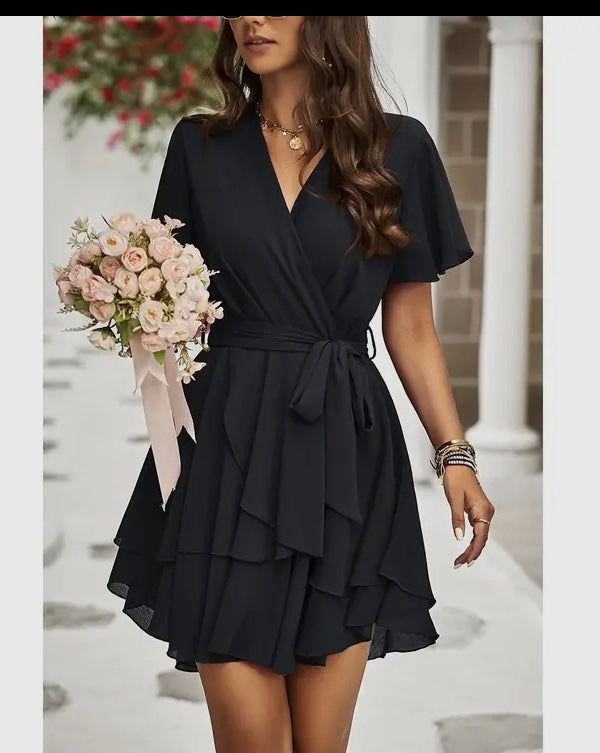Black Chiffon Ruffle Dress