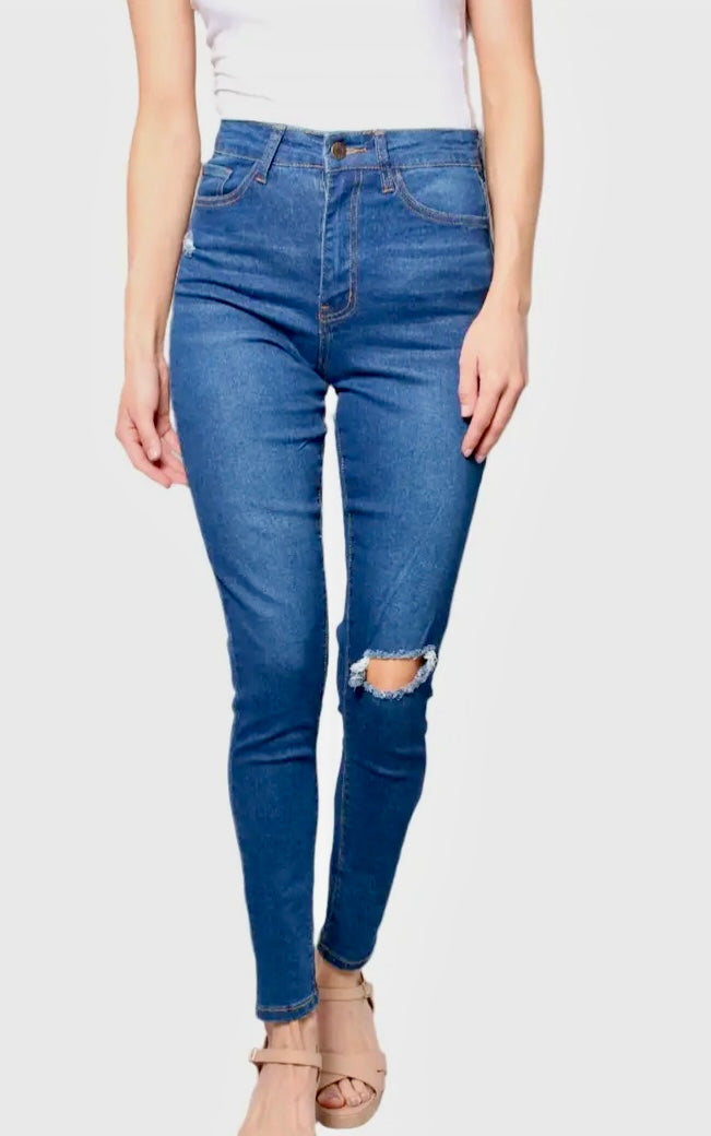 Distressed High Waist Skinny Jeans.