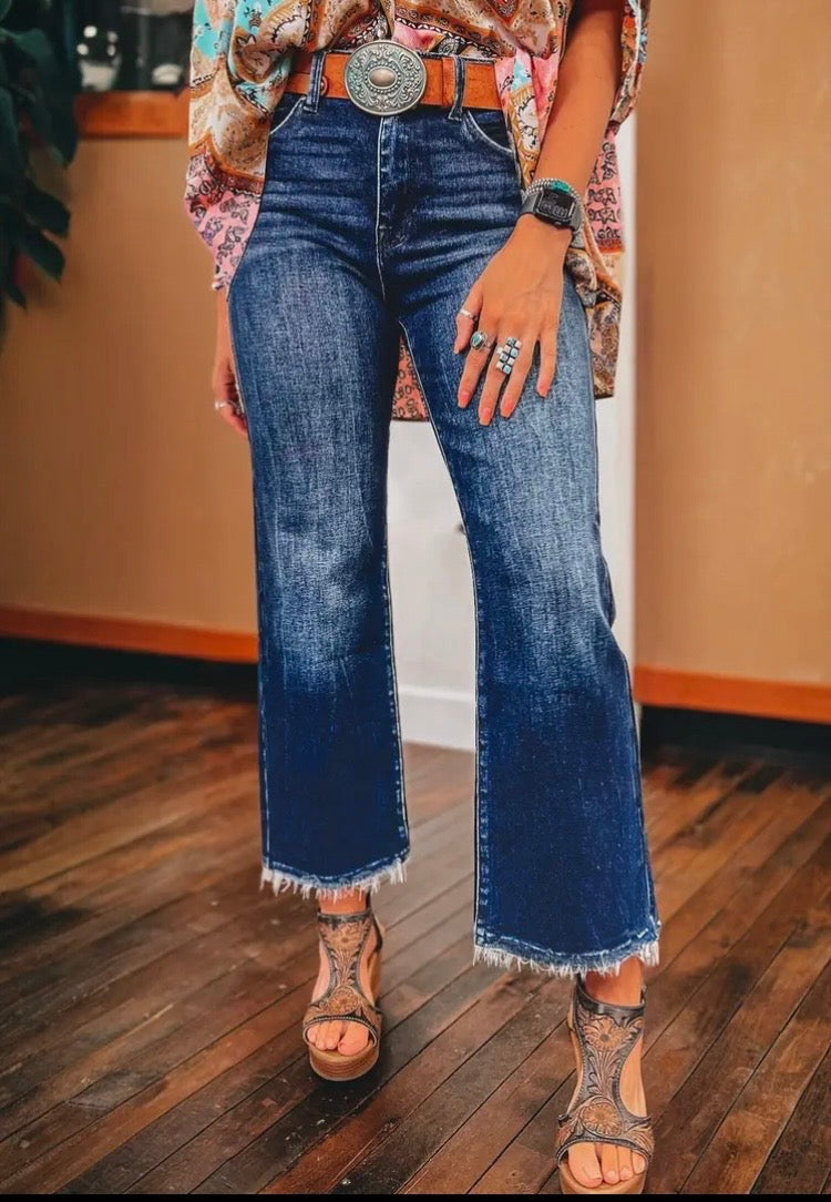 Delilah High Waisted Flared Jeans with Raw Hem