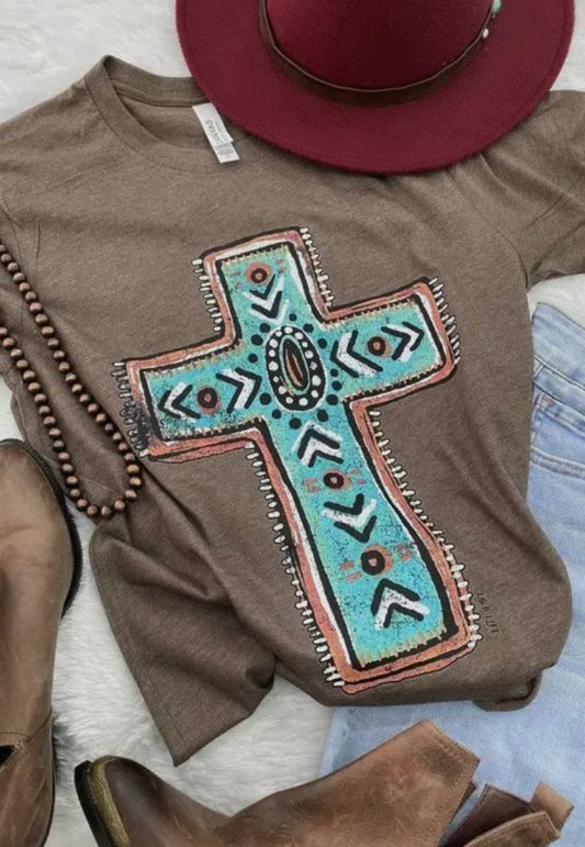 Brown & Turquoise Cross Tshirt