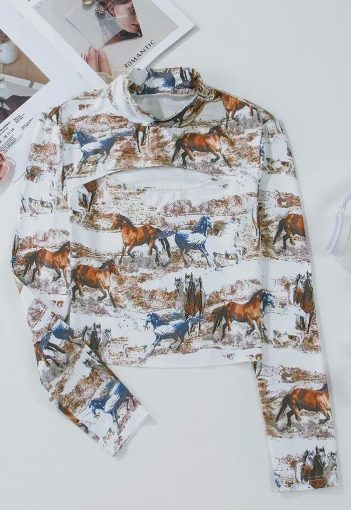 Wild Horse Print Keyhole Top