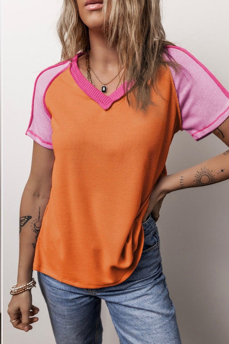 Pink Exposed Seam Color
Block T-Shirt