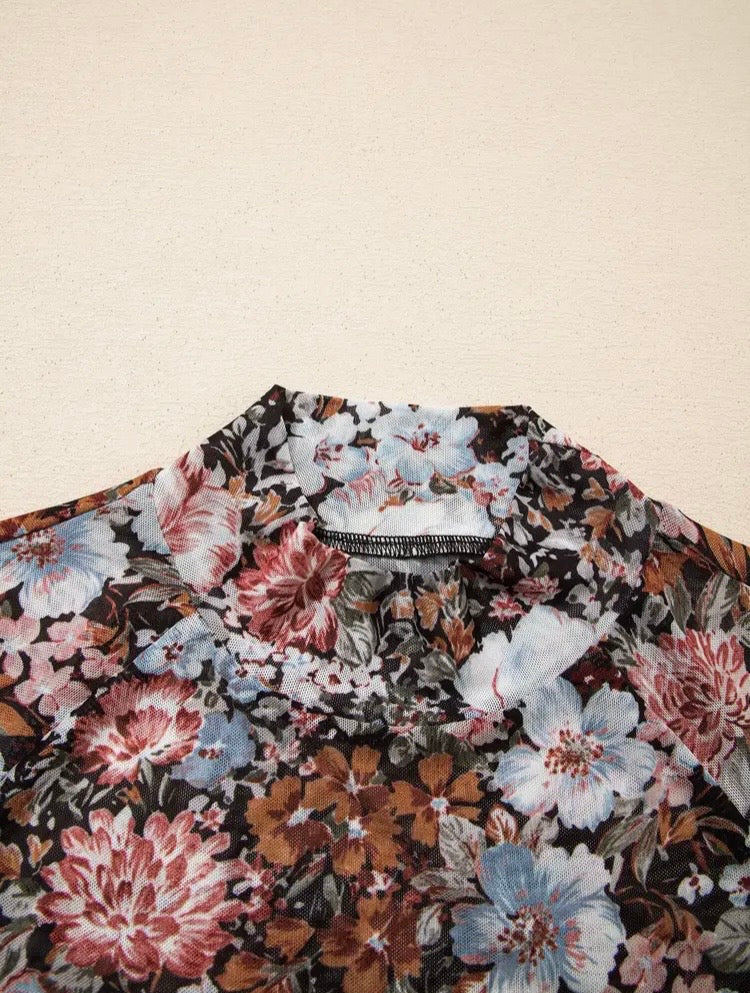 Floral Print Mesh Top
