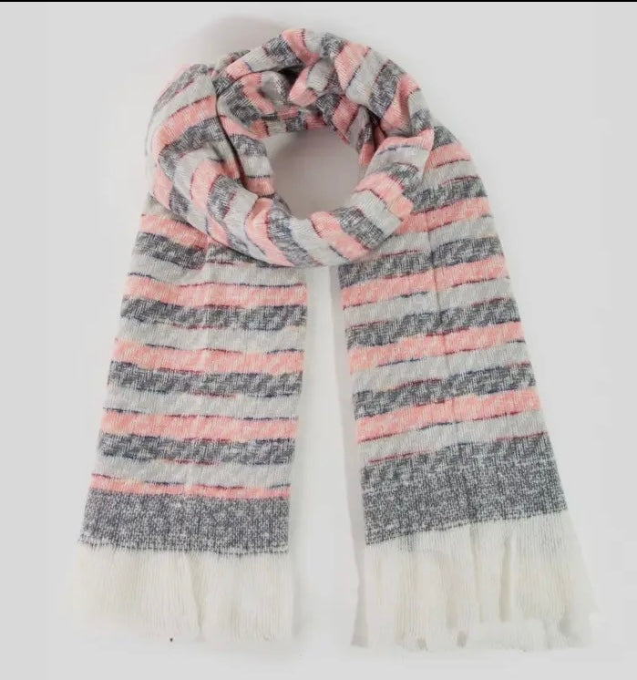 Pink & Gray Striped Scarf