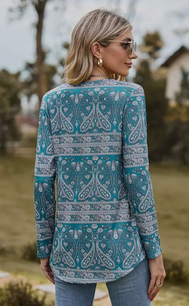 Turquoise Boho Square Neck Top