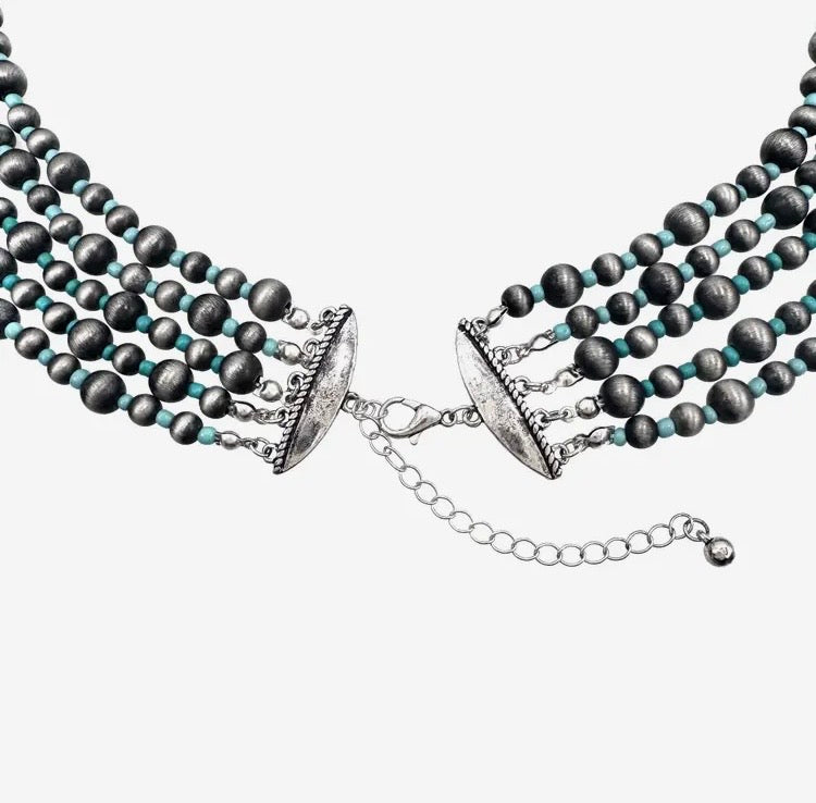 Navajo Style & Turquoise Layered Necklace Earring Set