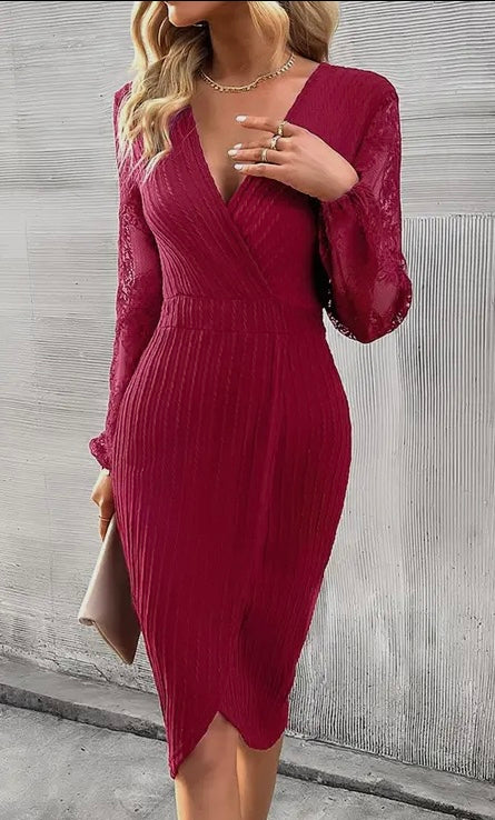 Wine Cross Lace Dress