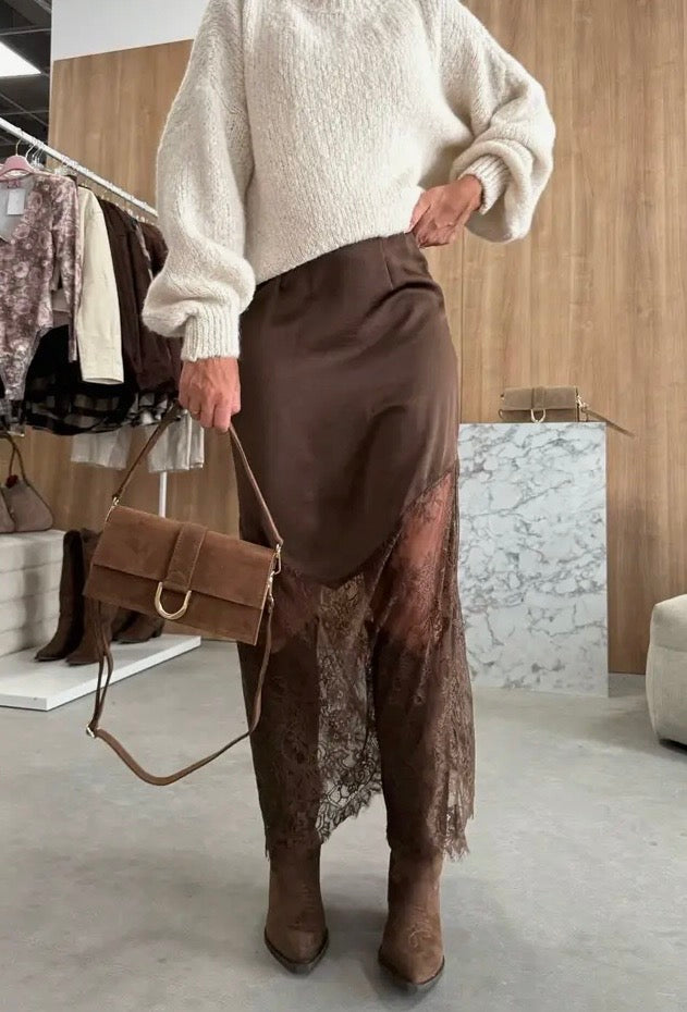 Brown Satin Lace
Midi Skirt