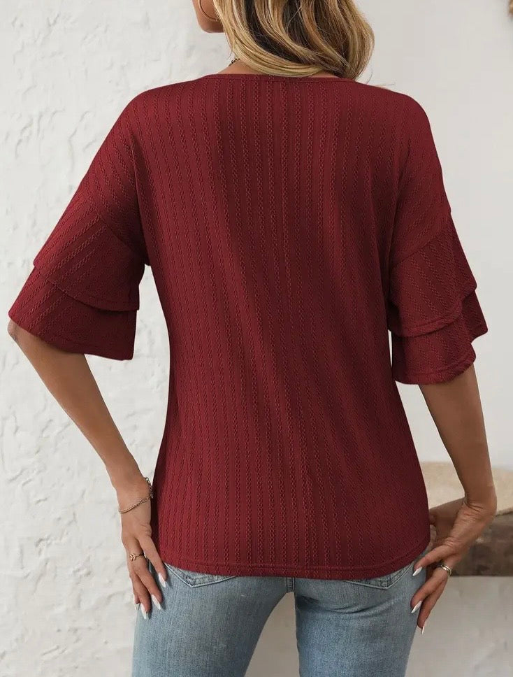 Wine Lotus Sleeve Top