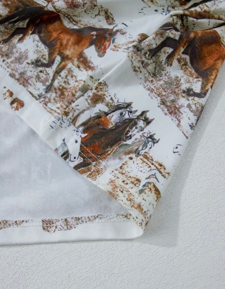 Wild Horse Print Keyhole Top