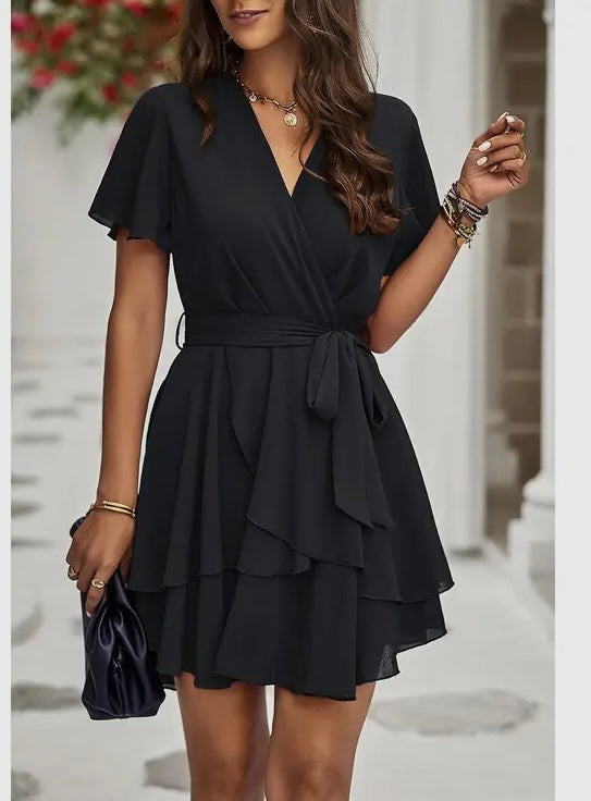 Black Chiffon Ruffle Dress