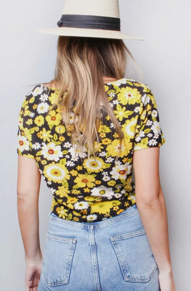 Black & Yellow Floral Crop Top