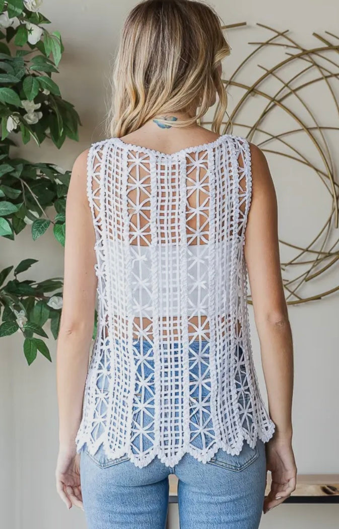 White Crochet Tank Top