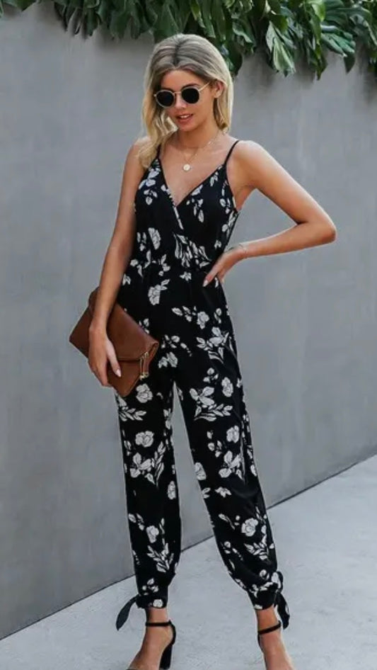 Black Floral Cami Jumpsuit
