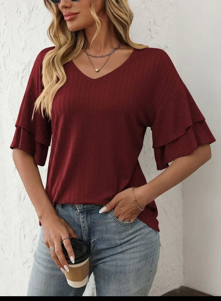 Wine Lotus Sleeve Top