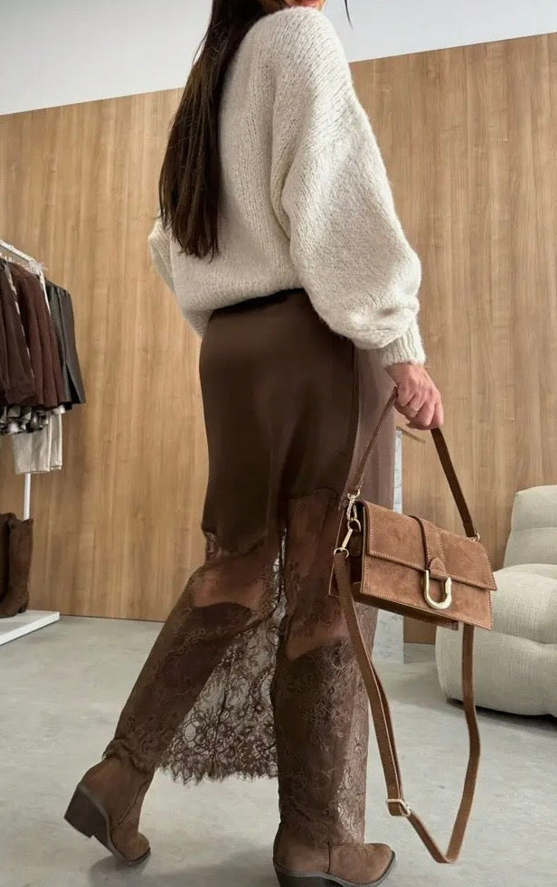 Brown Satin Lace
Midi Skirt