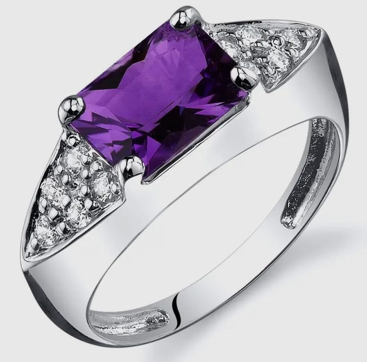 Amethyst Sterling Silver Ring
1.25 Carats Radiant Cut Size 8