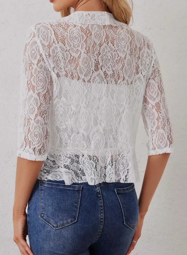 White Ruffled Lace 
Bolero Top