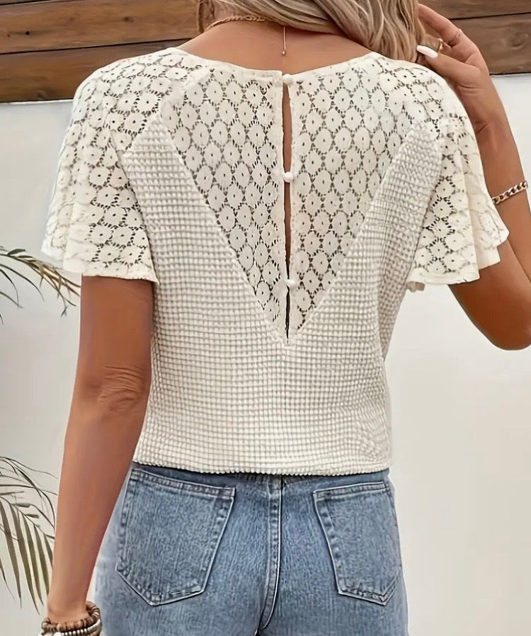 Lace V-Neck Knit Top