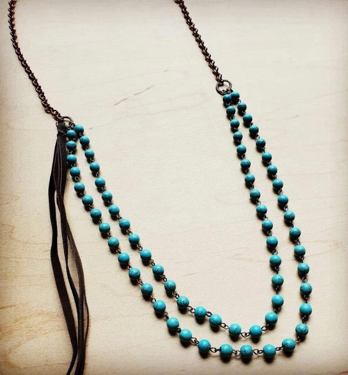 Double Strand Turquoise & Copper Necklace w/ Tassel