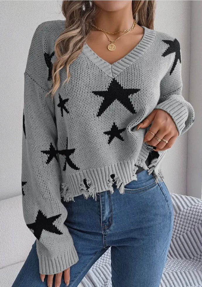 Distressed Star Sweater