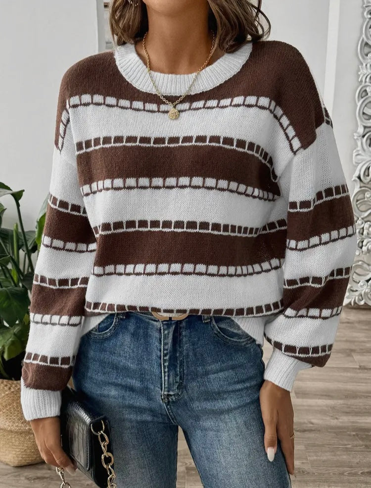 Brown Striped Casual Sweater