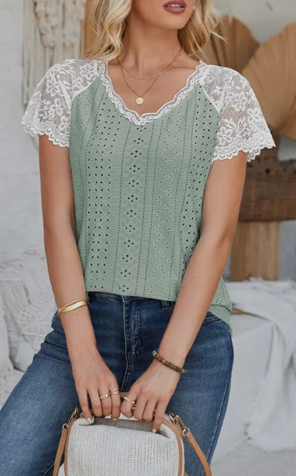 Crochet Lace Eyelet
Top Seafoam