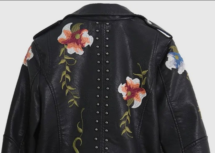 Faux Leather Floral Jacket