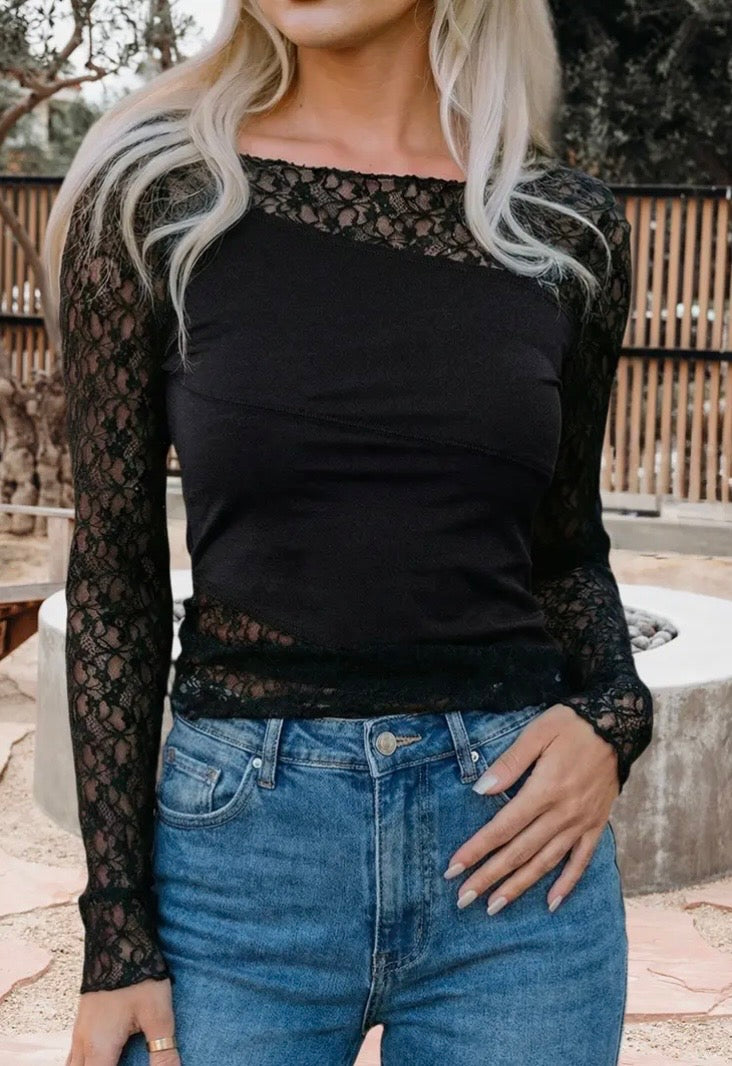 Black Lace Panel Top