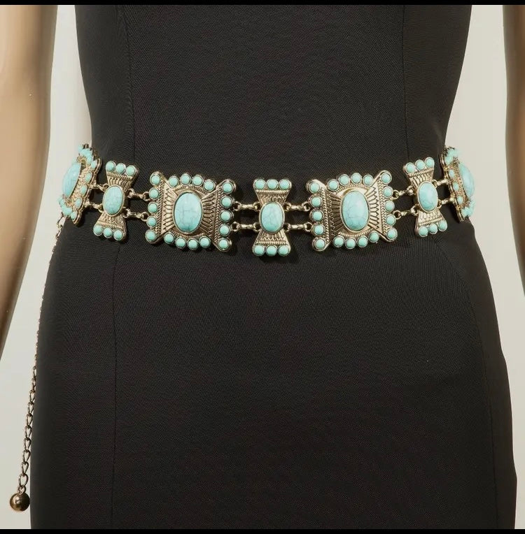 Gold Tone Western Style Concho Chain Belt