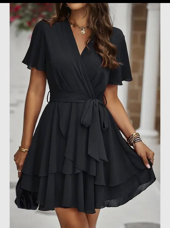 Black Chiffon Ruffle Dress