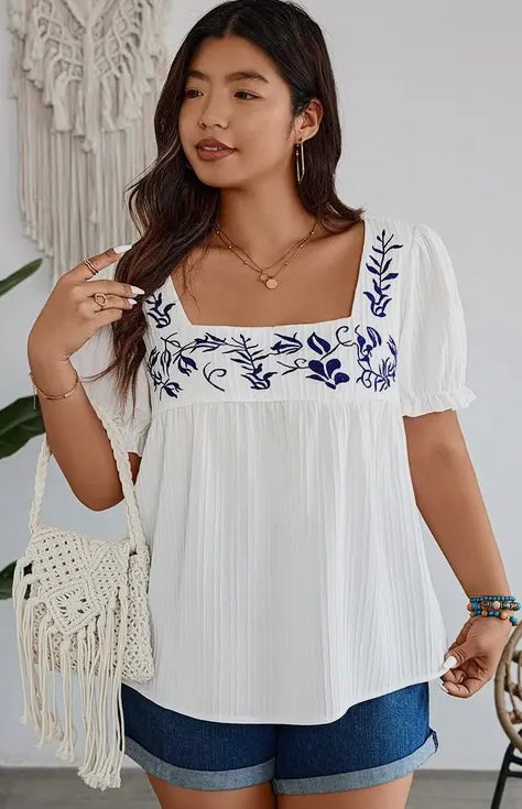Plus Size White Floral Blouse