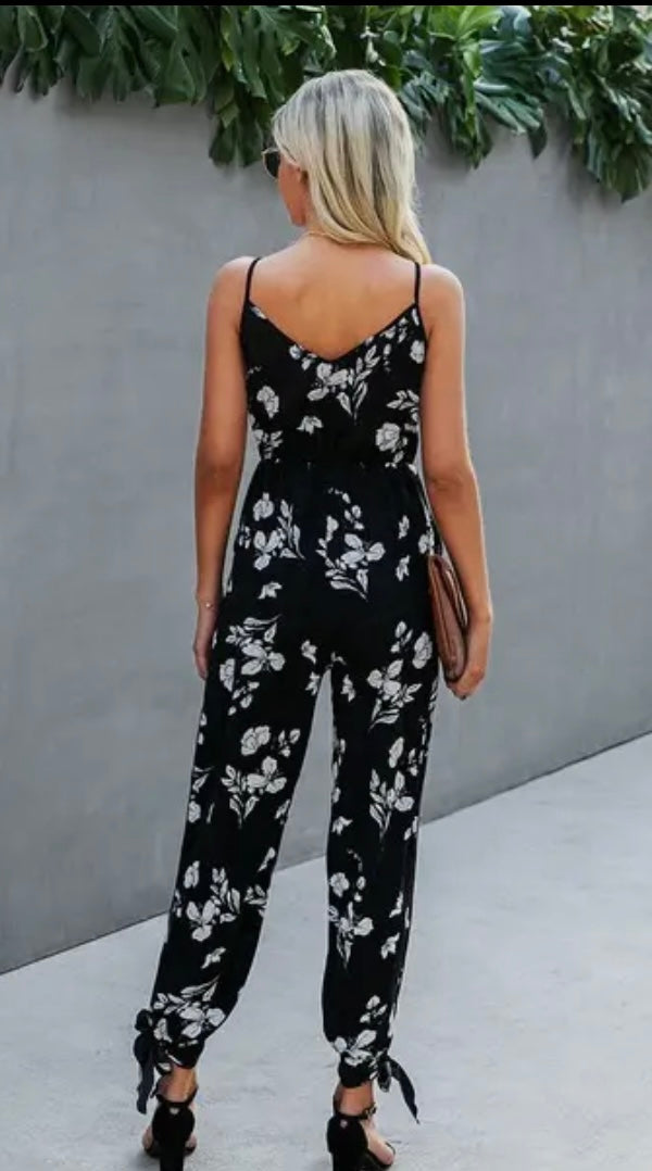 Black Floral Cami Jumpsuit