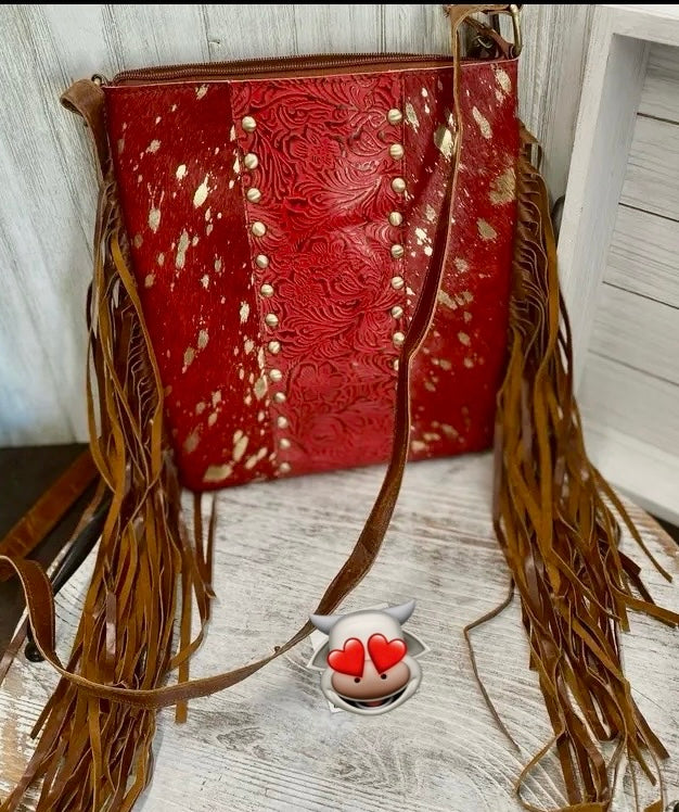 Red Loretta Fringed Leather Handbag