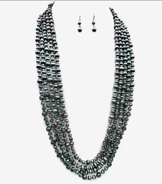 Navajo Style & Turquoise Layered Necklace Earring Set