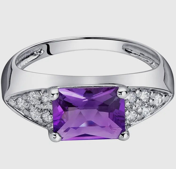Amethyst Sterling Silver Ring
1.25 Carats Radiant Cut Size 8