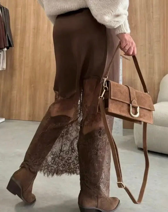 Brown Satin Lace
Midi Skirt