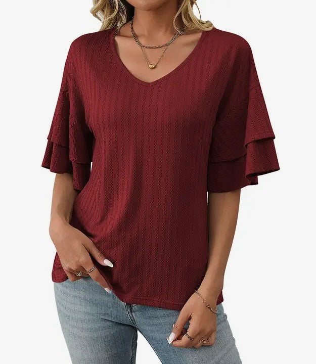 Wine Lotus Sleeve Top