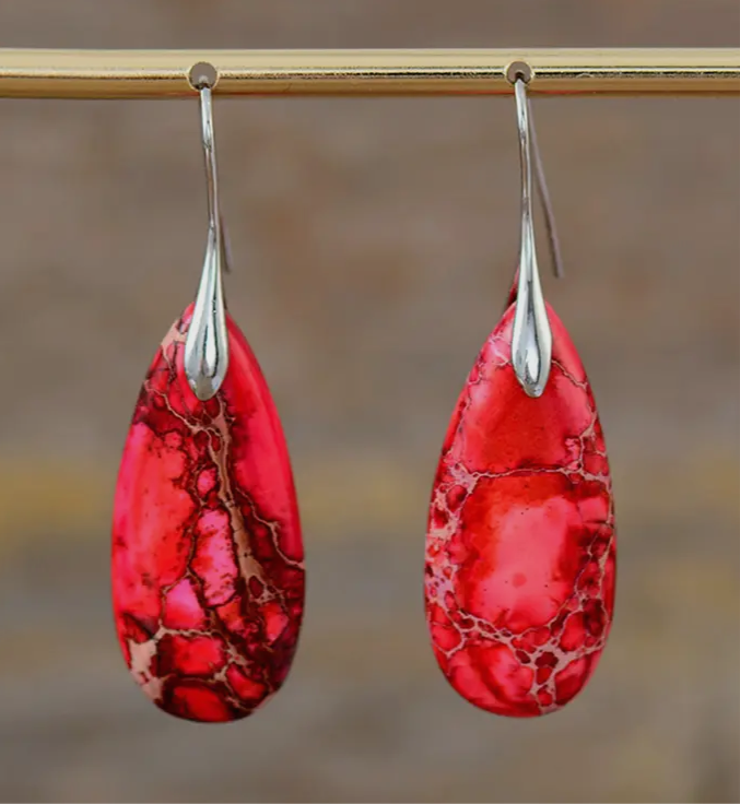 Teardrop Red Quartz Earrings