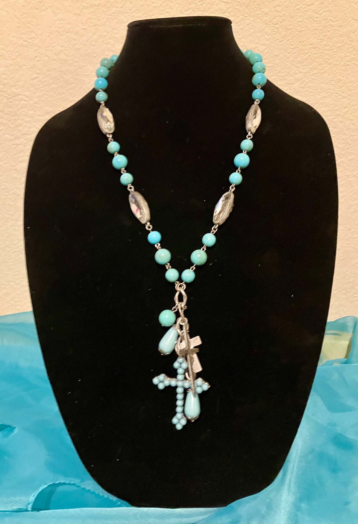 Turquoise & Cross Y-Necklace