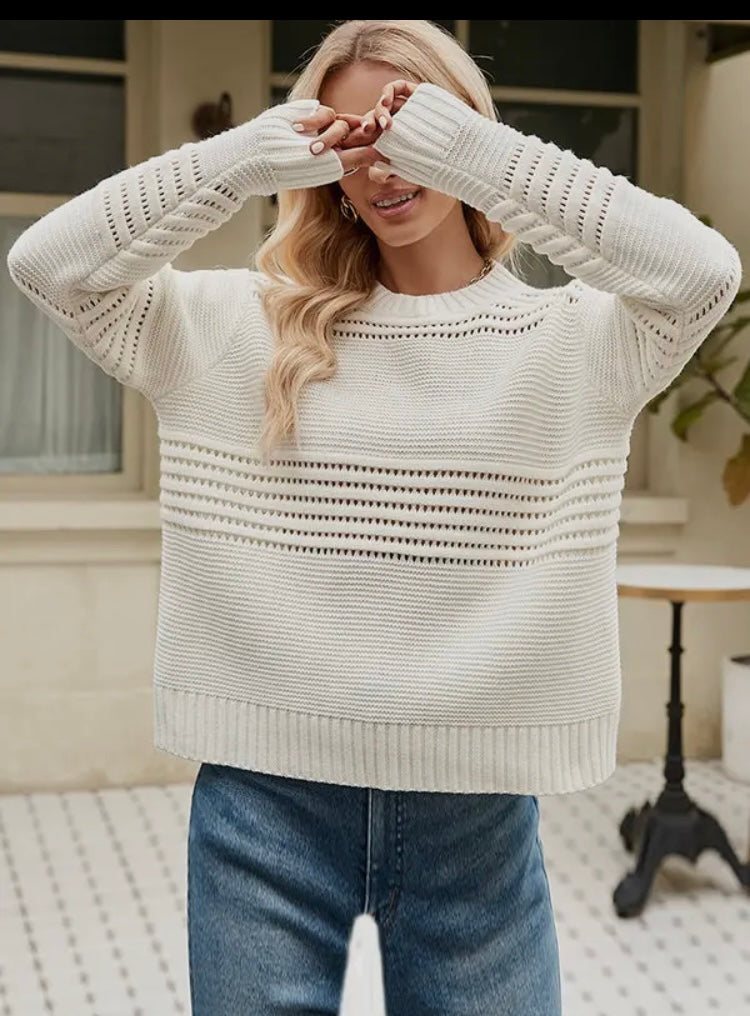 White Round Neck Sweater