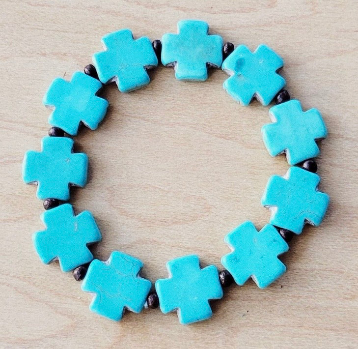 Turquoise Cross 
Stretch Bracelet