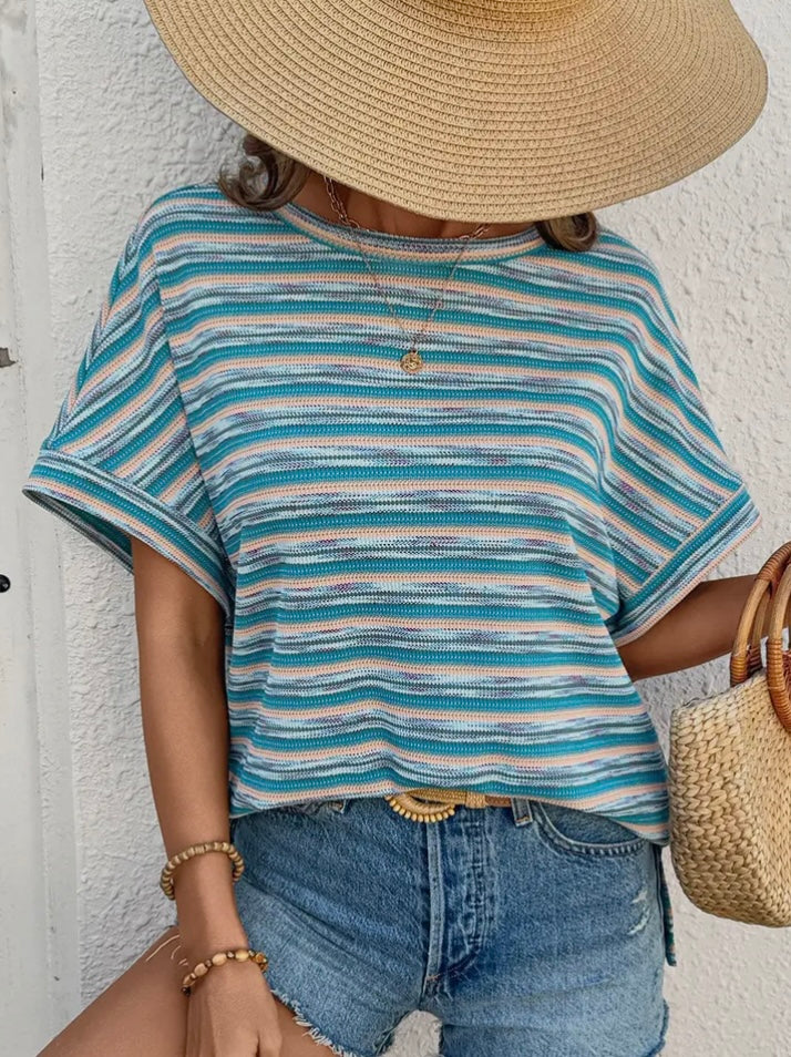 Blue Multicolored Striped Top
