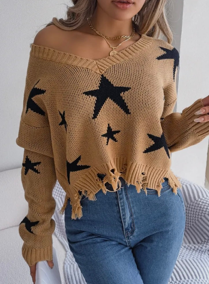 Distressed Star Sweater