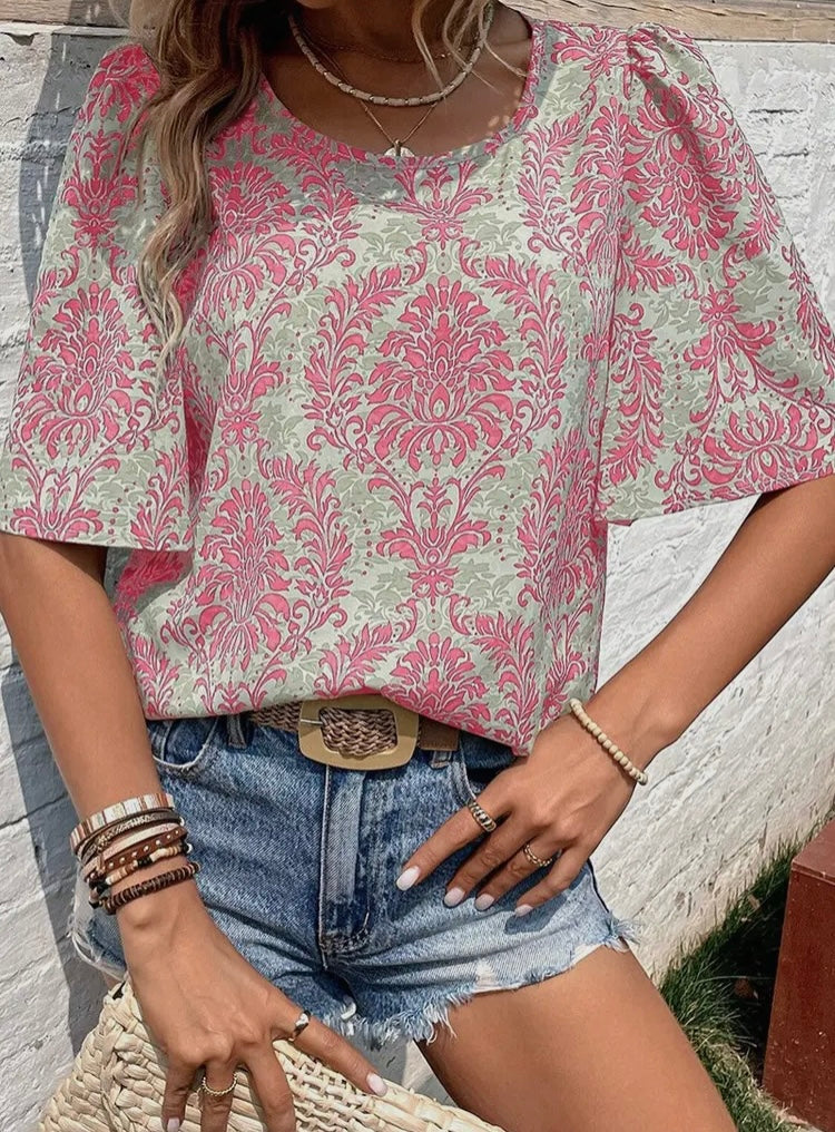 Pink Floral Print Blouse