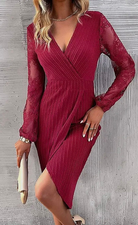 Wine Cross Lace Dress